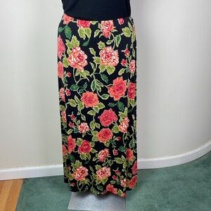 Coldwater Creek Vintage Black Floral Midi Skirt